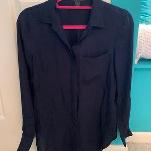 J. Crew | Navy Blue Silk Button Down Blouse
